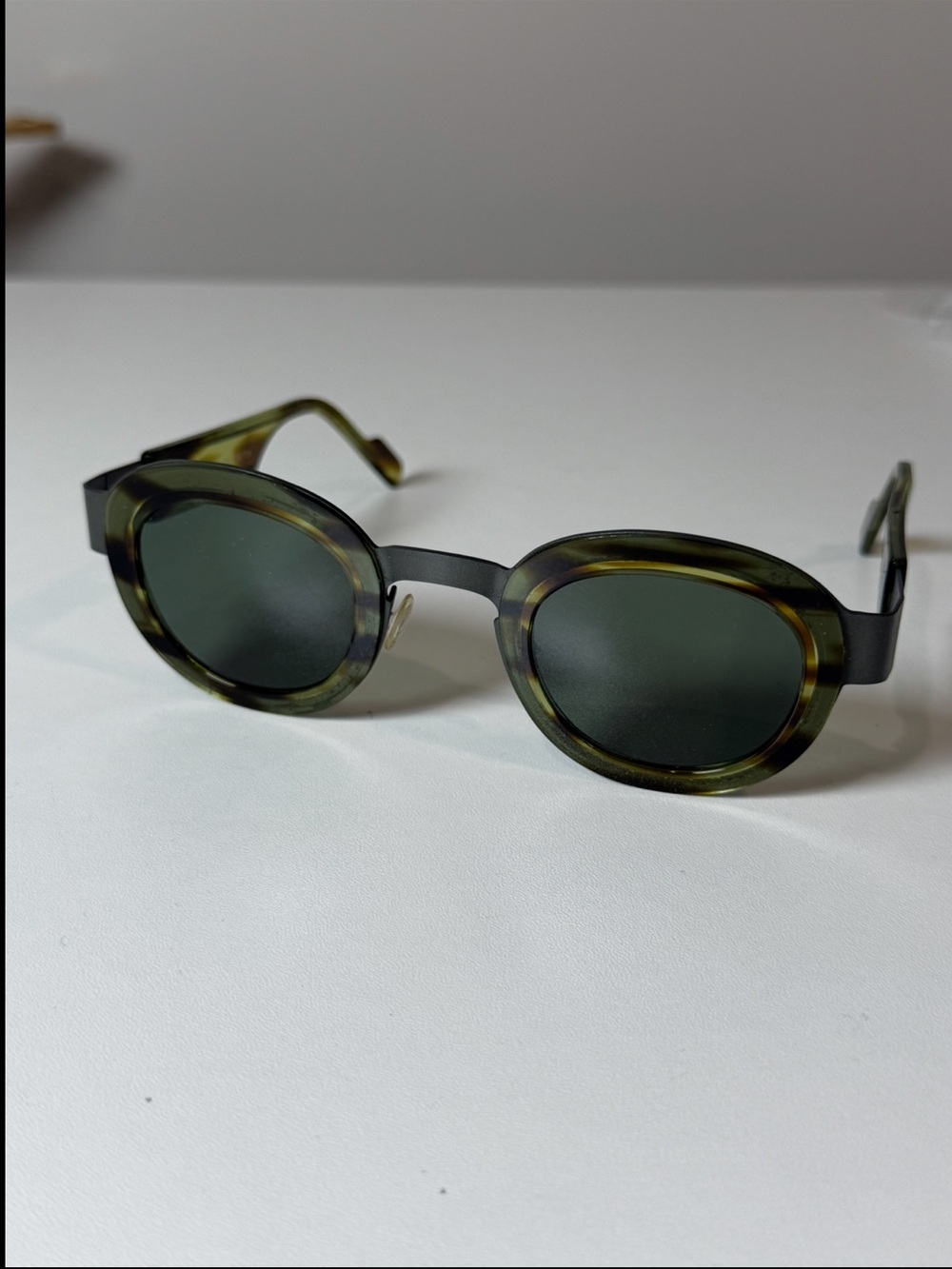 Anne et Valentin Made in France Titanium Olive Tortoiseshell Round Sunglasses